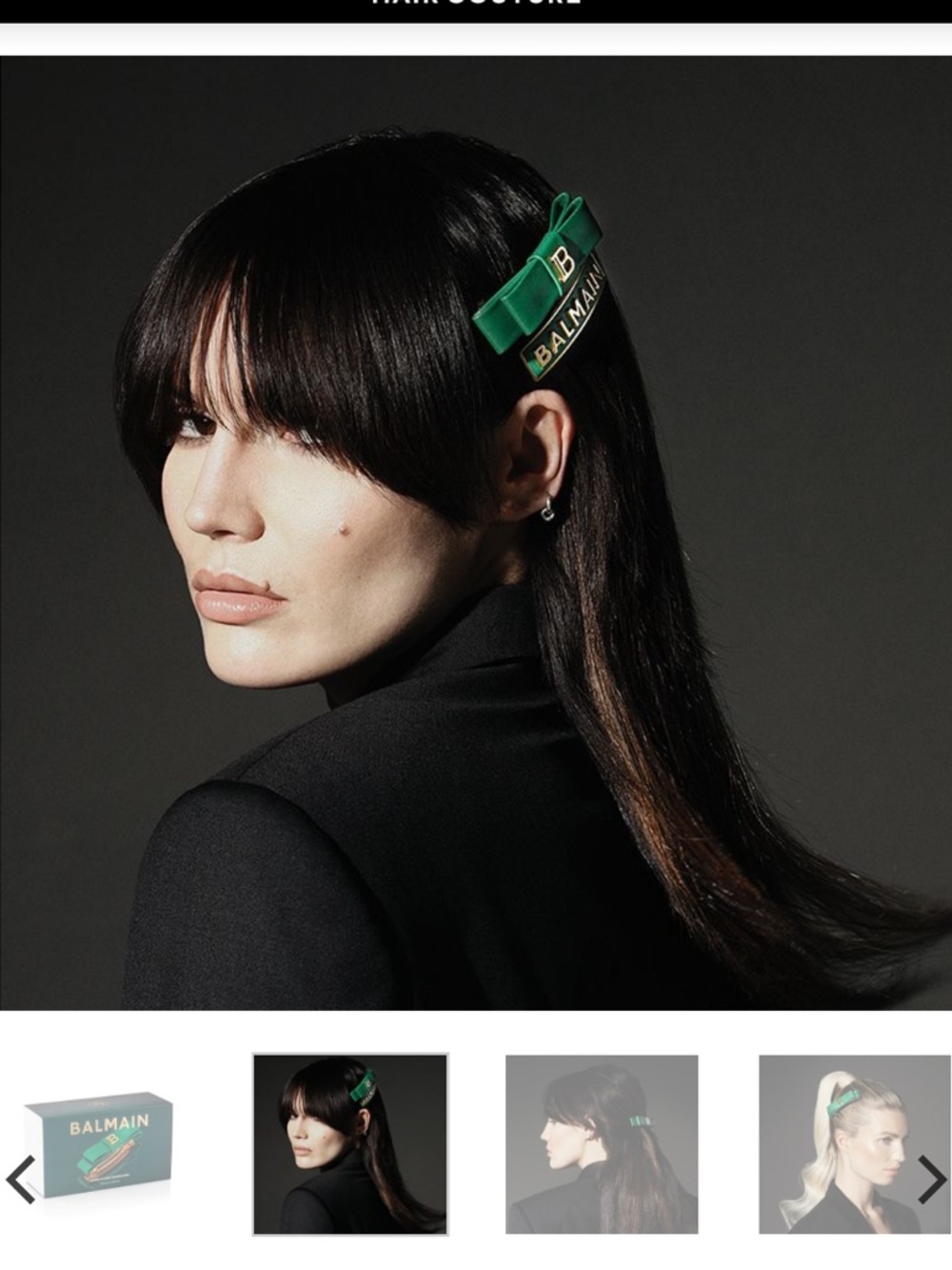 Balmain Emerald Green Logo Ribbon Hair Clip